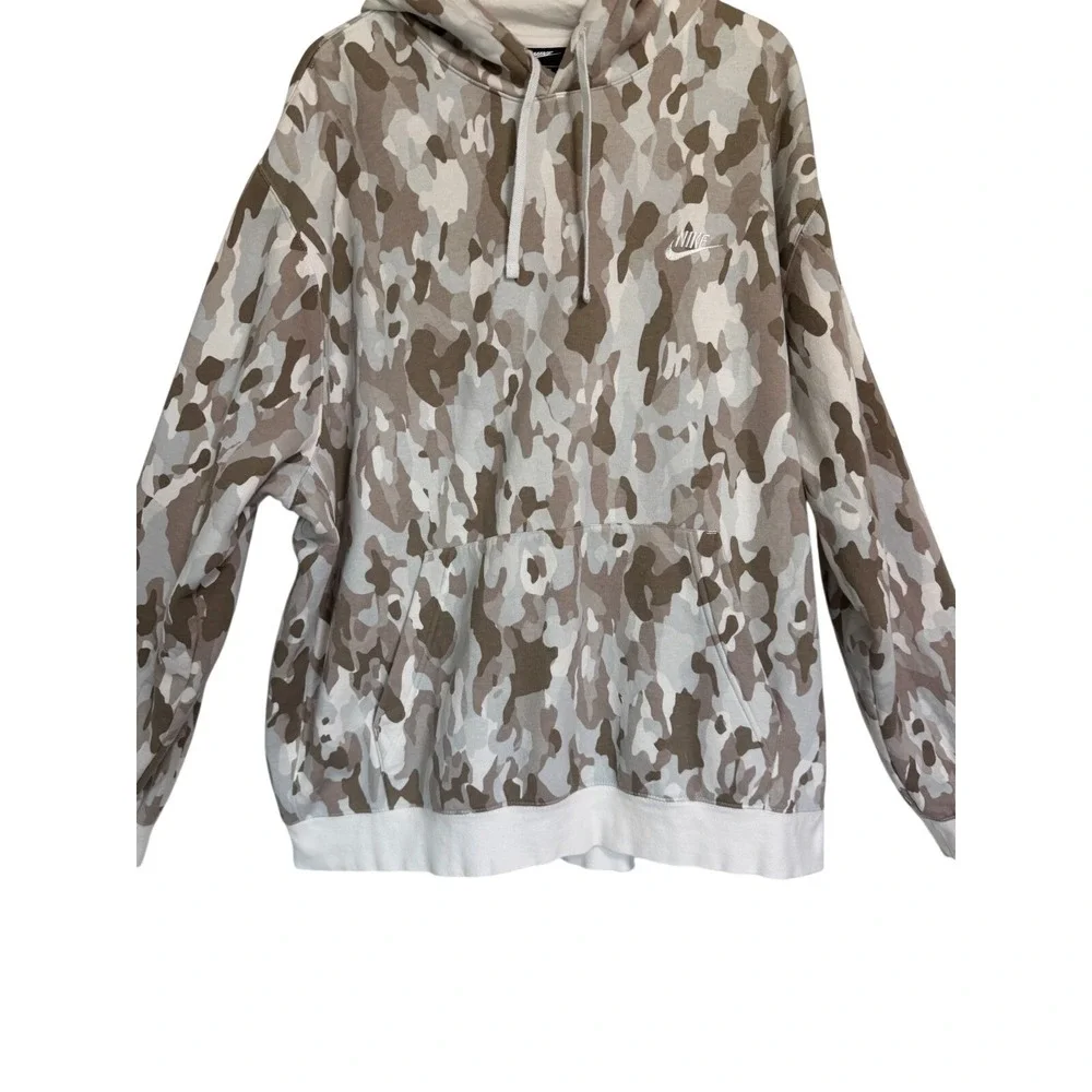 Nike Hoodie Mens 3XL Tall Beige Gray Camo Pullover Embroidered Logo Fleece